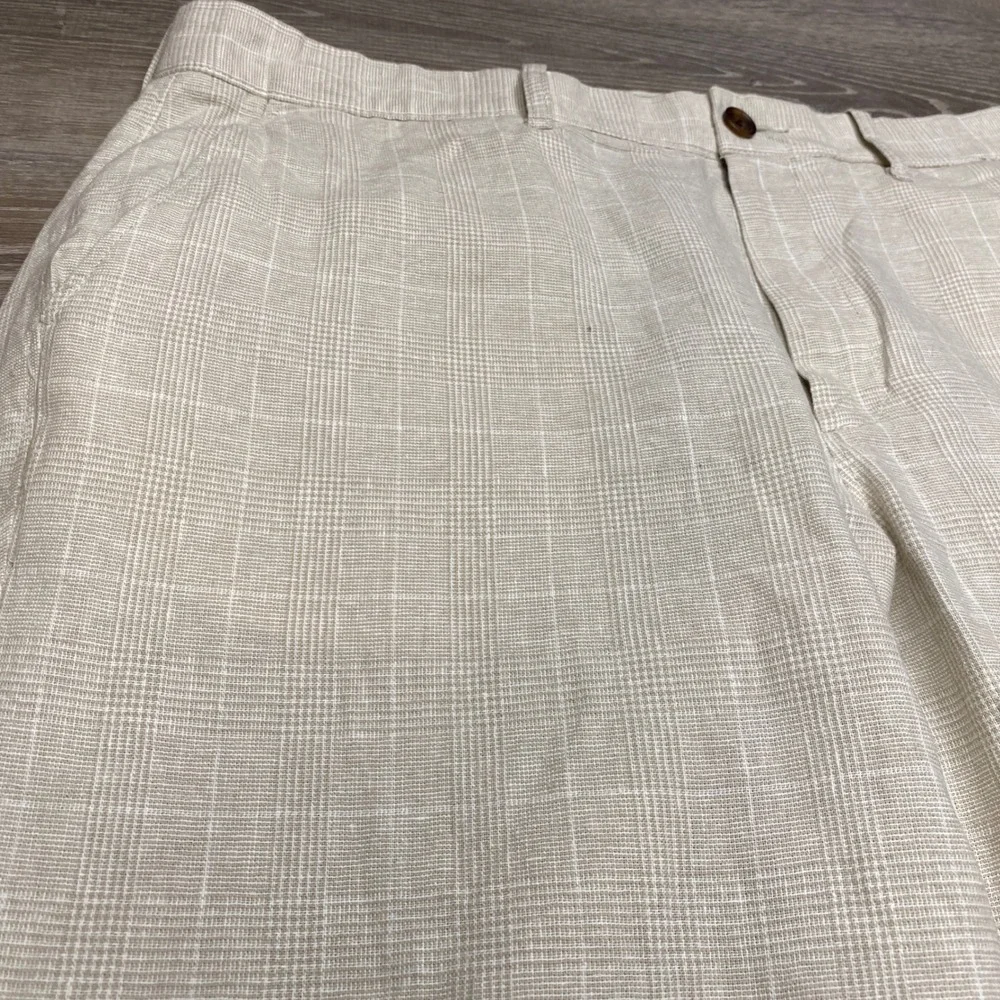 J.Crew Pants Mens 36x30 Beige Plaid Linen Cotton Straight Fit Casual Windowpane